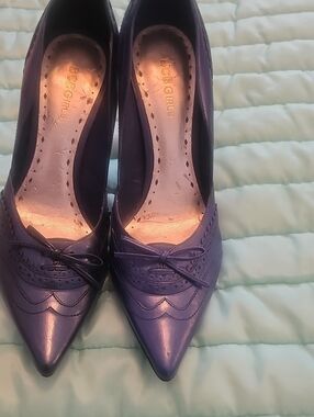 BCBGirls Blue Pointed-Toe Pumps with Bow Accent